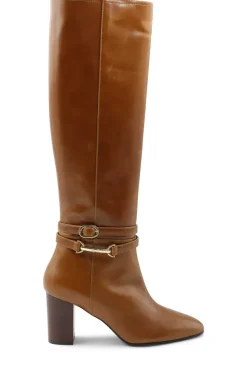 Bruno Magli Adriana Knee High Block Heel Leather Boot Cognac Clearance