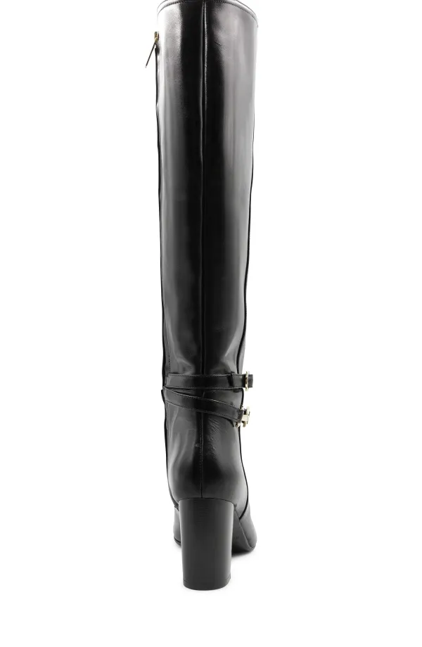 Bruno Magli Adriana Knee High Block Heel Leather Boot Black Outlet
