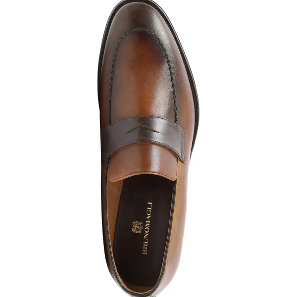 Bruno Magli Arezzo Burnished Penny Loafer Cognac/Dark Brown Best