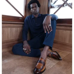 Bruno Magli Arezzo Burnished Penny Loafer Cognac/Dark Brown