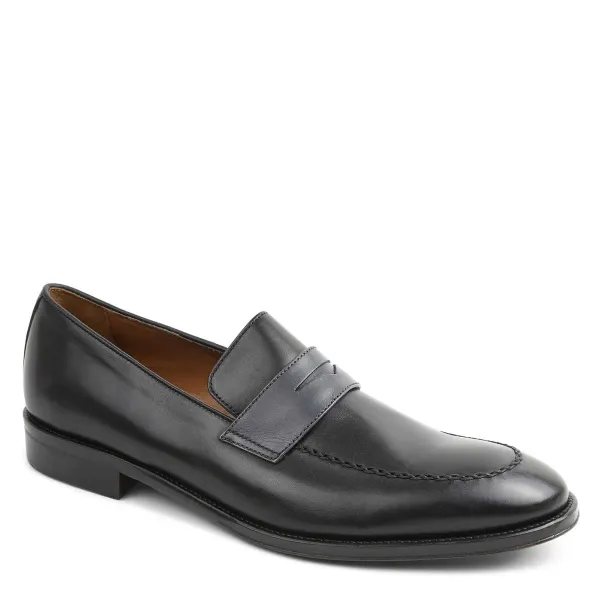 Bruno Magli Arezzo Burnished Penny Loafer Black/Dark Grey Clearance