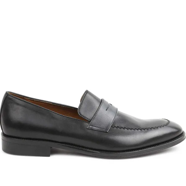 Bruno Magli Arezzo Burnished Penny Loafer Black/Dark Grey Clearance