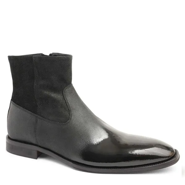 Bruno Magli Armando Patent Ombre Suede Zip Boot - Black Black Suede/Patent New