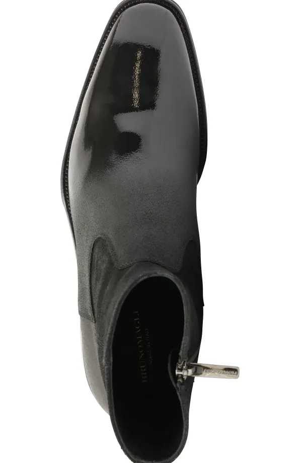 Bruno Magli Armando Patent Ombre Suede Zip Boot - Black Black Suede/Patent New