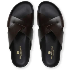 Bruno Magli Bologna Double Strap Sandal Leather Dark Brown Clearance
