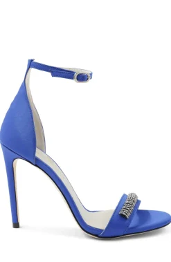Bruno Magli Estelle Embellished Open-Toe Heel Blue Satin Clearance