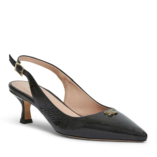 Bruno Magli Fiona Slingback Pump Black Crinkle Patent Black Patent Leather