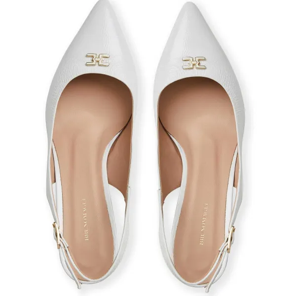 Bruno Magli Fiona Slingback Pump White Crinkled Patent White Patent Leather New
