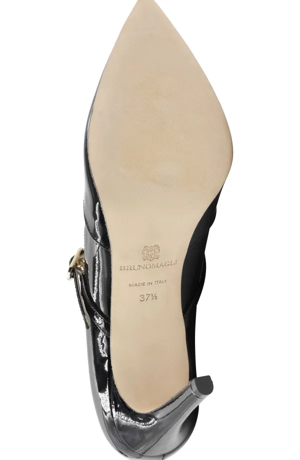 Bruno Magli Gemma Mary-Jane Leather Pump Black Patent Sale