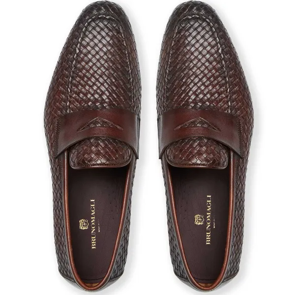 Bruno Magli Manfredo Slip On Loafer Leather Brown Woven Sale