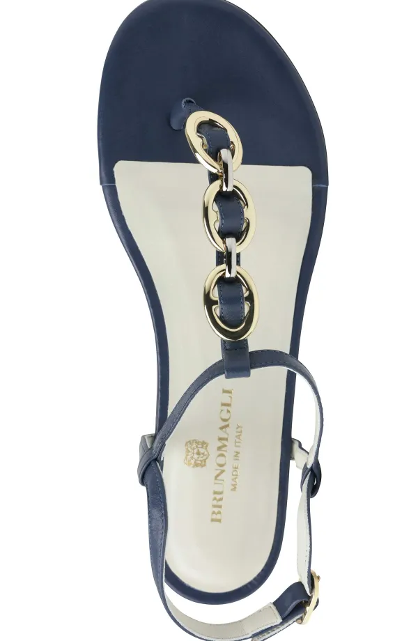 Bruno Magli Marina Leather Embellished Thong Sandal Navy Clearance