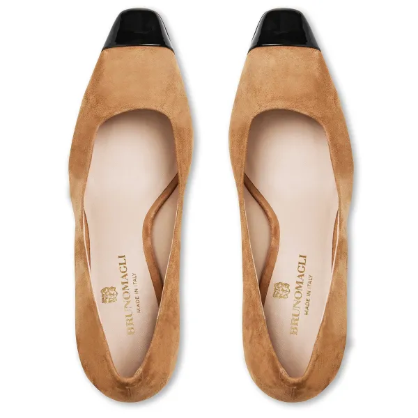 Bruno Magli Melania Square Toe Suede Pump Suede Camel Hot