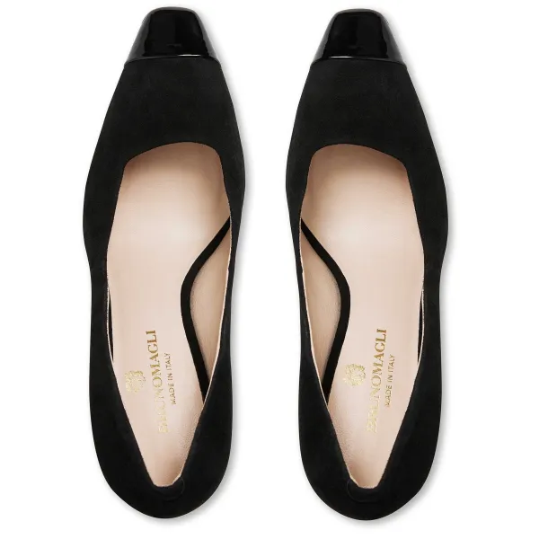 Bruno Magli Melania Square Toe Suede Pump Black Suede Clearance