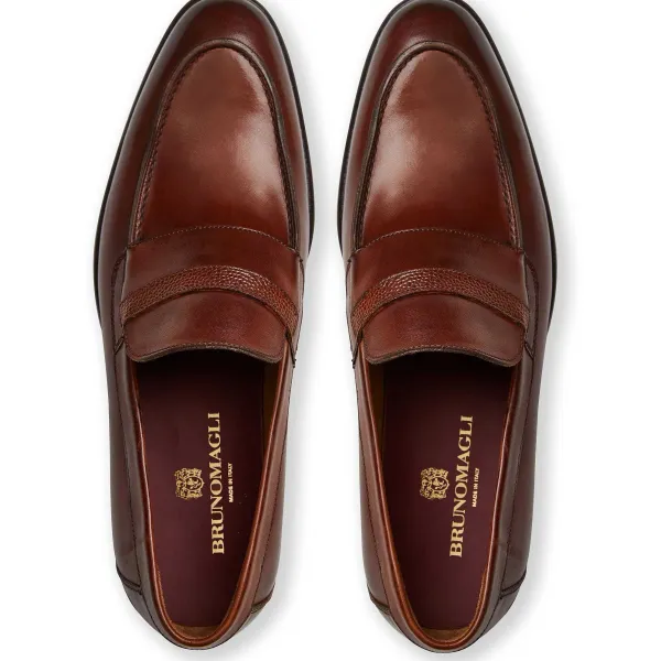 Bruno Magli Silvestro Embosssed Loafer Leather Cognac New