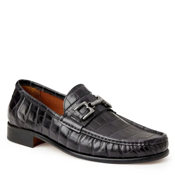 Bruno Magli Trieste Classic Moccasin- Black Croc Black Croc-Print Leather Outlet