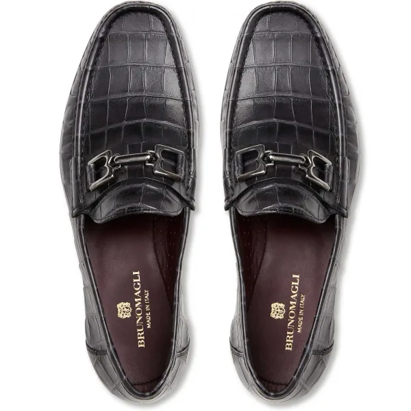 Bruno Magli Trieste Classic Moccasin- Black Croc Black Croc-Print Leather Outlet