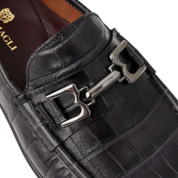 Bruno Magli Trieste Classic Moccasin- Black Croc Black Croc-Print Leather Outlet