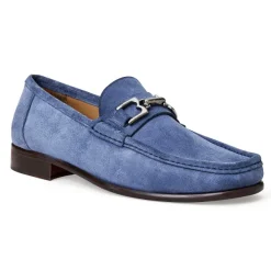 Bruno Magli Trieste Classic Suede Moccasin Light Blue Suede Discount