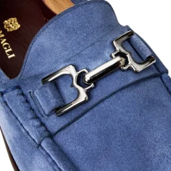 Bruno Magli Trieste Classic Suede Moccasin Light Blue Suede Discount